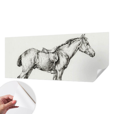 Nursery wall mural with a sketched horse illustration