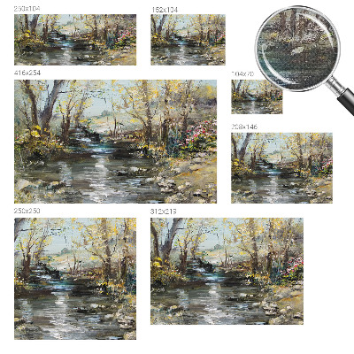 Children's wall mural with a forest stream motif