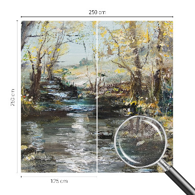Children's wall mural with a forest stream motif