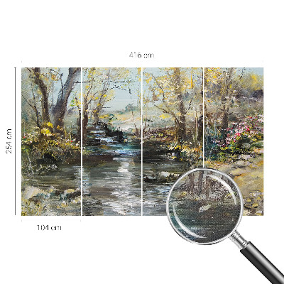 Children's wall mural with a forest stream motif
