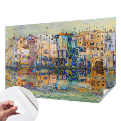 Peel and stick wall mural with a magical city design
