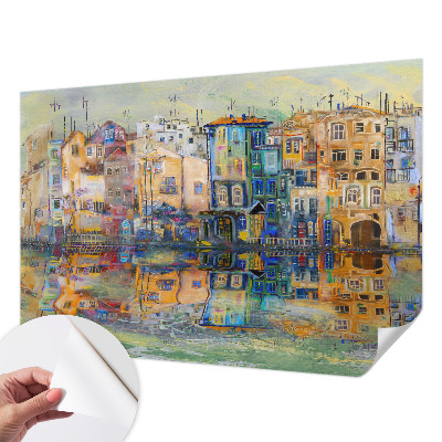 Peel and stick wall mural with a magical city design