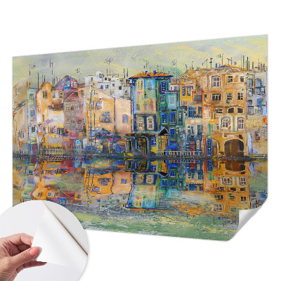 Peel and stick wall mural with a magical city design