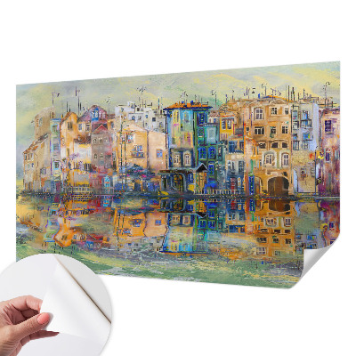Peel and stick wall mural with a magical city design