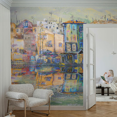 Peel and stick wall mural with a magical city design
