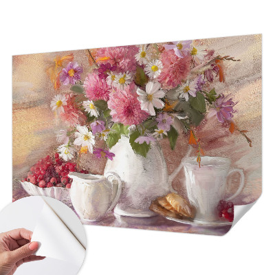 Peel and stick wallpaper mural with a wildflower pattern