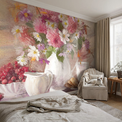 Peel and stick wallpaper mural with a wildflower pattern