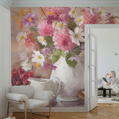 Peel and stick wallpaper mural with a wildflower pattern