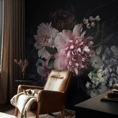 Removable wall mural wallpaper with a floral arrangement design
