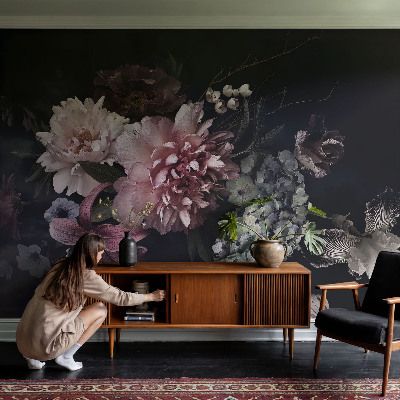 Removable wall mural wallpaper with a floral arrangement design