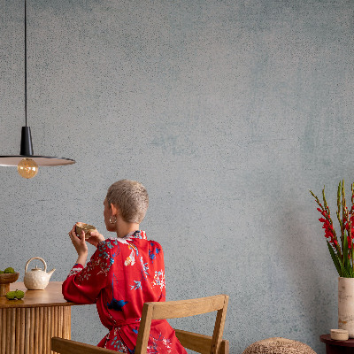 Peel and stick wall mural for bedroom in gray concrete finish