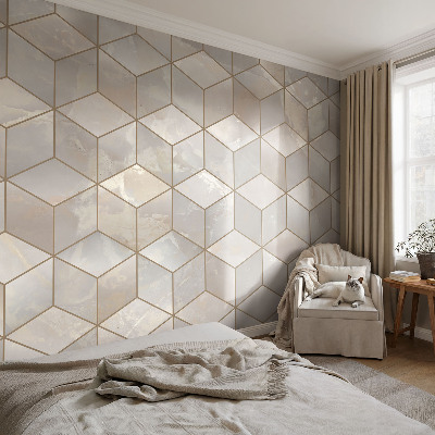 Children's wall mural with a geometric mosaic design