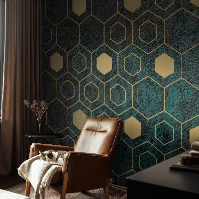 Peel and stick wall mural with a geometric hexagon pattern