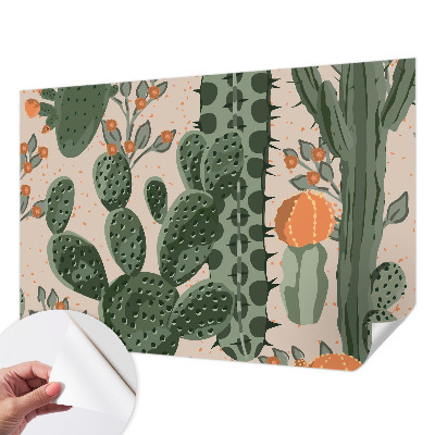Removable wall mural wallpaper with a green cacti design