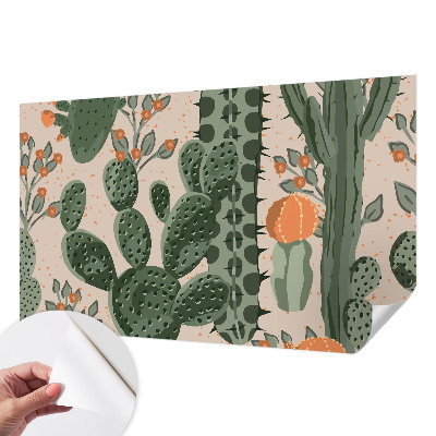 Removable wall mural wallpaper with a green cacti design