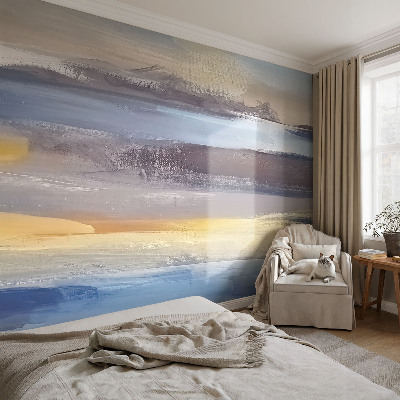 3D photo wallpaper mural with a peaceful landscape scene