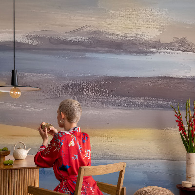 3D photo wallpaper mural with a peaceful landscape scene