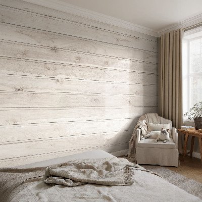 Peel and stick wallpaper mural with a natural wood design