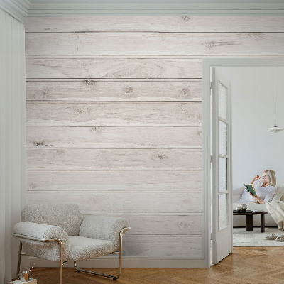Peel and stick wallpaper mural with a natural wood design