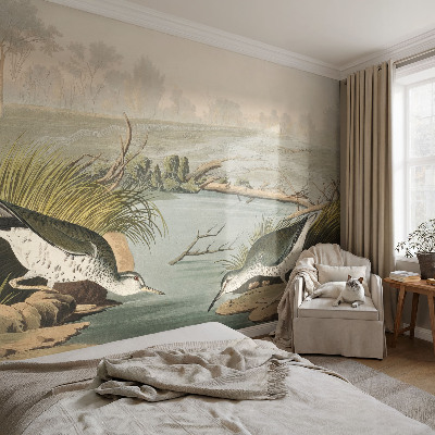 Children's wall mural depicting a peaceful landscape
