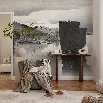 Removable wall mural wallpaper with an Evening Bay motif