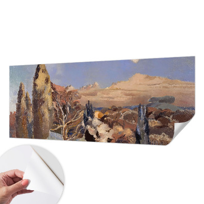 Removable wall mural with a forest landscape design