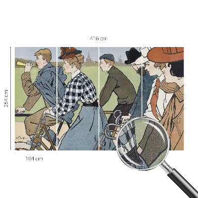Peel and stick wall mural for living room Vintage cyclists