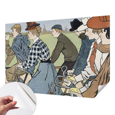 Peel and stick wall mural for living room Vintage cyclists