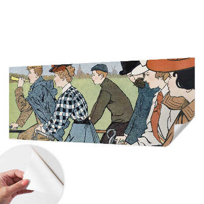 Peel and stick wall mural for living room with a vintage cyclists design