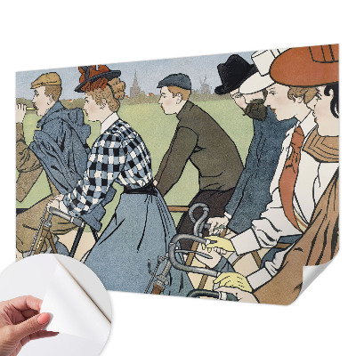 Peel and stick wall mural for living room Vintage cyclists