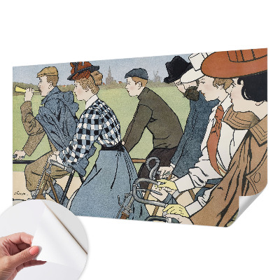 Peel and stick wall mural for living room Vintage cyclists