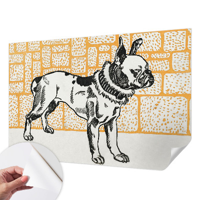 Peel and stick wall mural for bedroom with a retro dog design