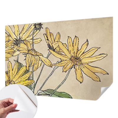 Nursery wall mural with watercolor flower illustrations