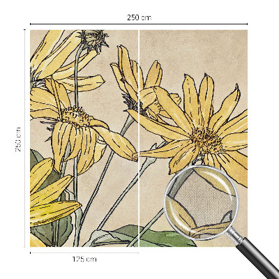 Nursery wall mural with watercolor flower illustrations