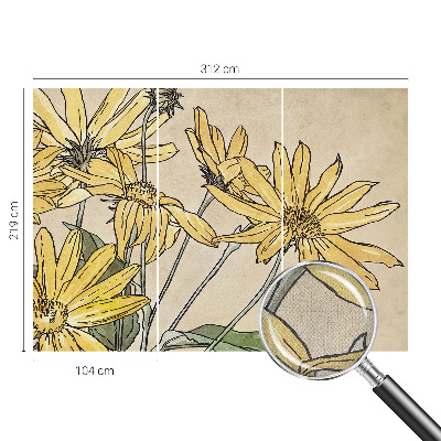 Nursery wall mural with watercolor flower illustrations