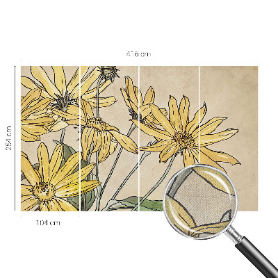 Nursery wall mural with watercolor flower illustrations