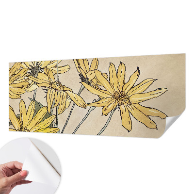 Nursery wall mural with watercolor flower illustrations