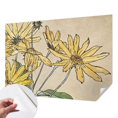 Nursery wall mural with watercolor flower illustrations