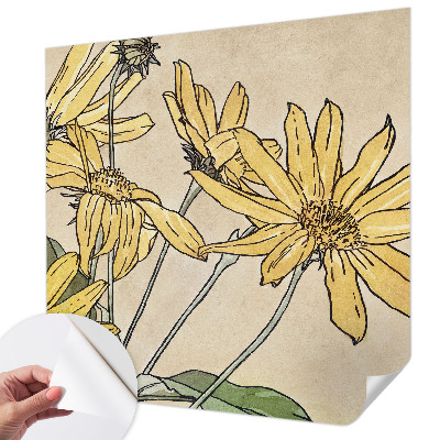 Nursery wall mural with watercolor flower illustrations