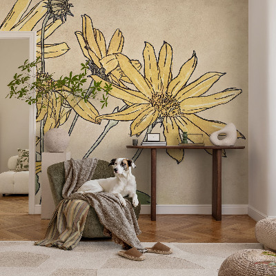 Nursery wall mural with watercolor flower illustrations