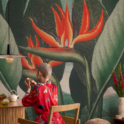 Peel and stick wall mural with an exotic flower design
