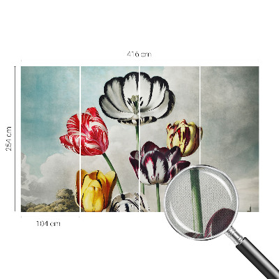 Children's wall mural with a colorful tulip motif