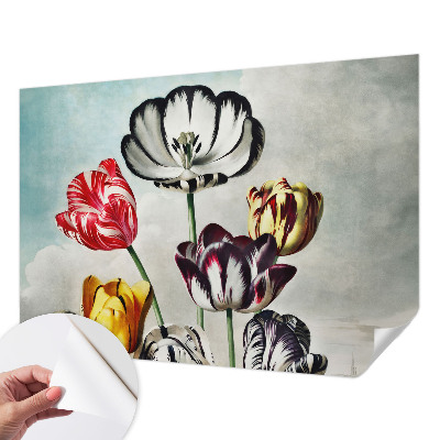 Children's wall mural with a colorful tulip motif