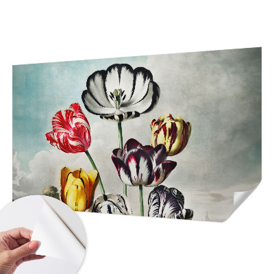 Children's wall mural with a colorful tulip motif