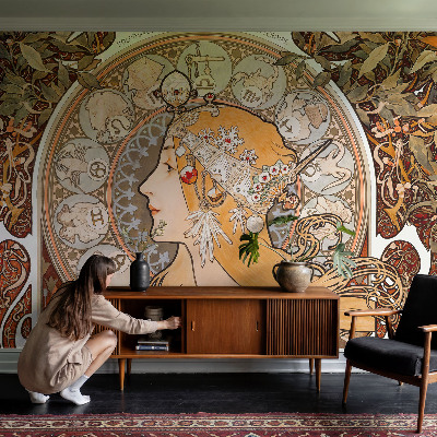 Peel and stick wallpaper mural with a zodiac-themed elegant design