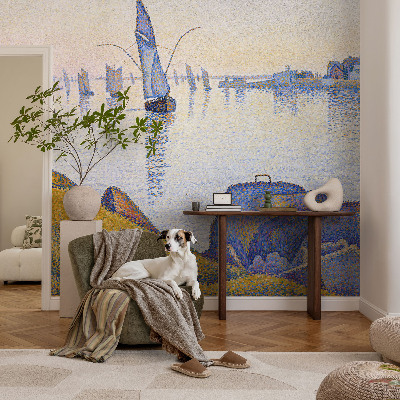 Self-adhesive photo wallpaper with a sailboat reflection motif