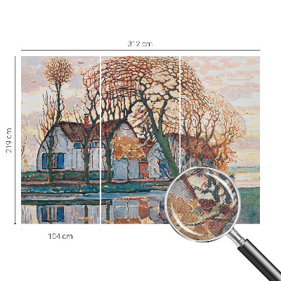 Removable wall mural wallpaper with an idyllic landscape design