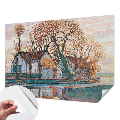 Removable wall mural wallpaper with an idyllic landscape design