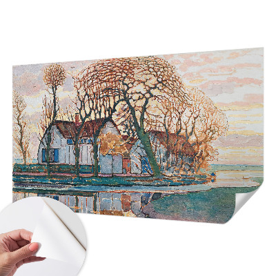 Removable wall mural wallpaper with an idyllic landscape design