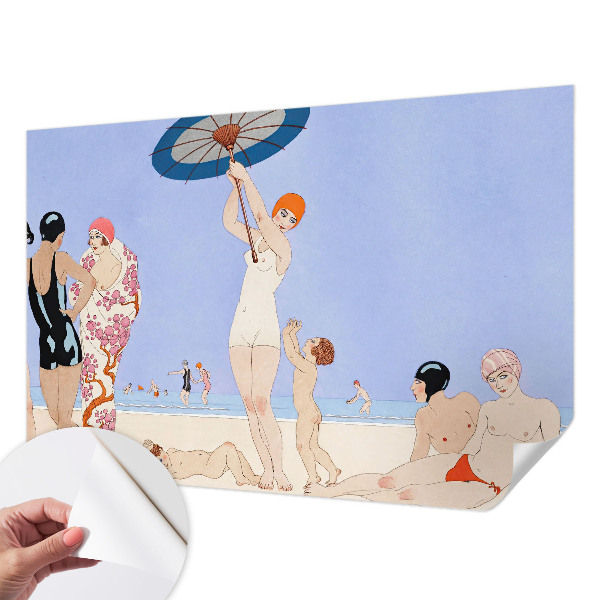 Peel and stick wall mural for bedroom with a retro beach design